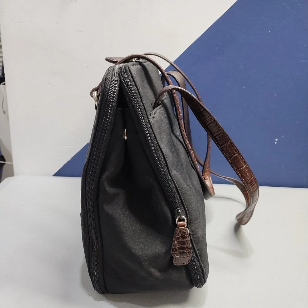 Brighton One World Satchel Briefcase Womens Black Brown Croc-Embossed Classic